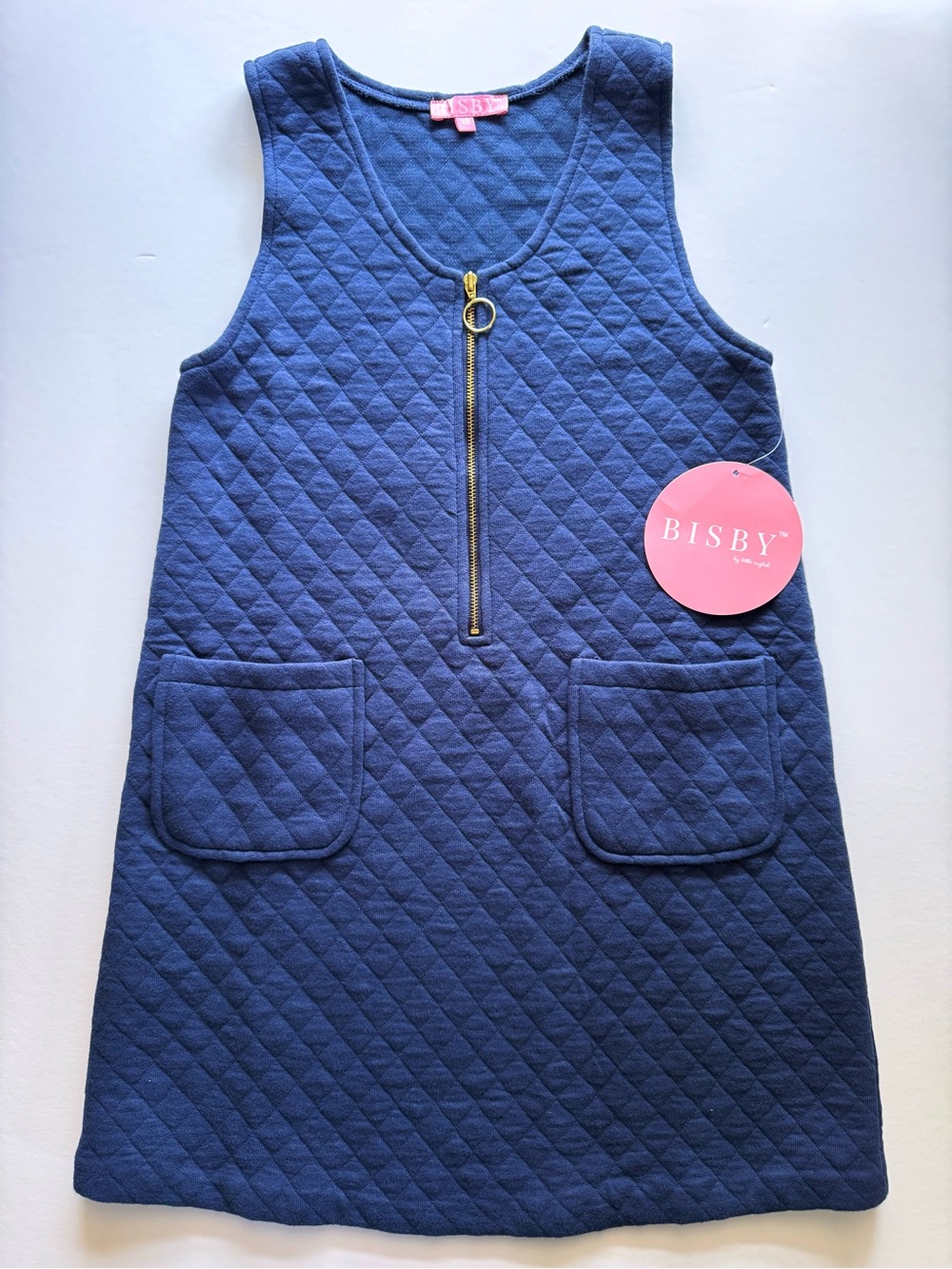 Bisby Girls' Navy Quilted Zip-Front Casual Jumper